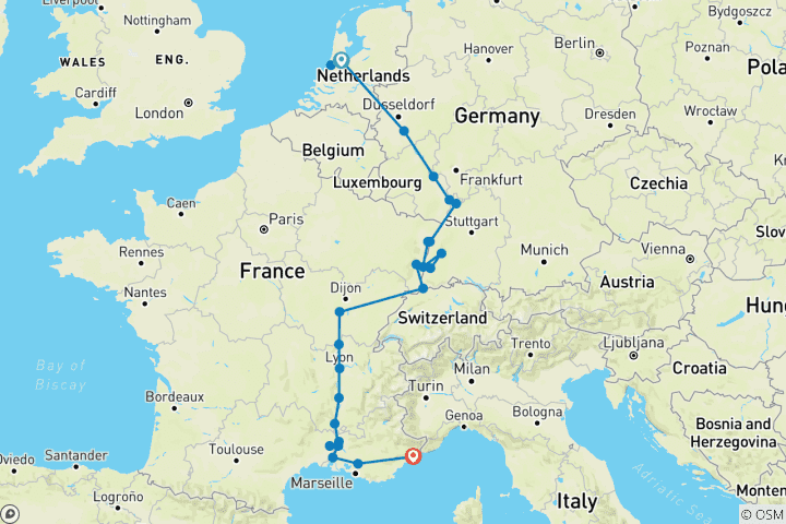 Map of Rhine & Rhône Revealed with 2 Nights in French Riviera (Southbound) 2027