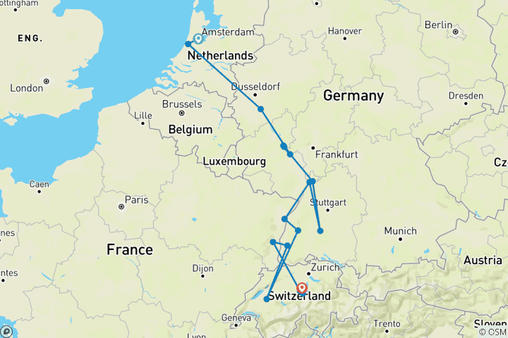 Map of Romantic Rhine with 2 Nights in Lucerne (Southbound) 2027