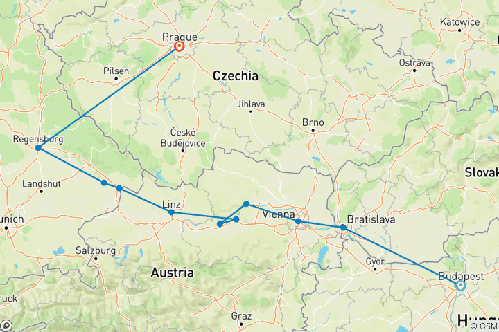 Karte von Donauträume mit 2 Nächten in Prag für Weinliebhaber (westwärts)