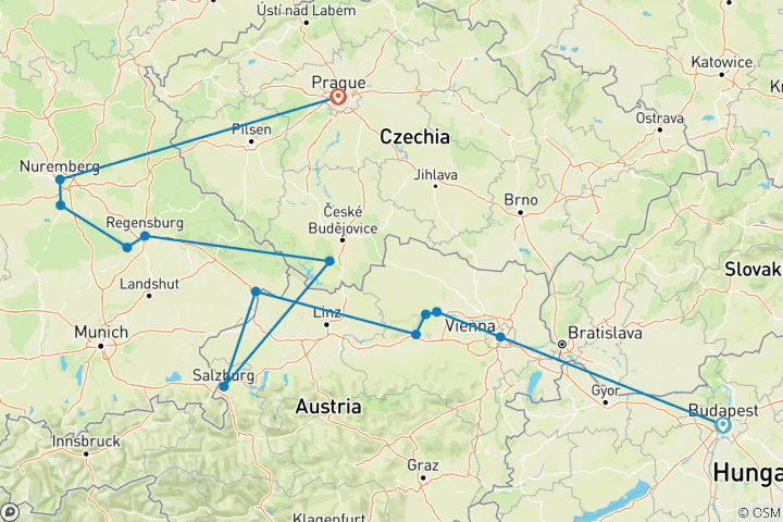 Map of The Blue Danube Discovery with 2 Nights in Prague 2027