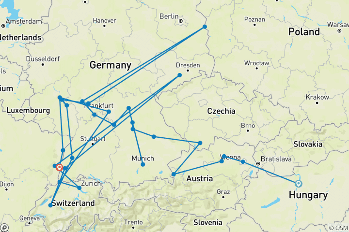 Karte von VerzaubertEuropa für Bierliebhaber mit 2 Nächten in Budapest (Westbound)