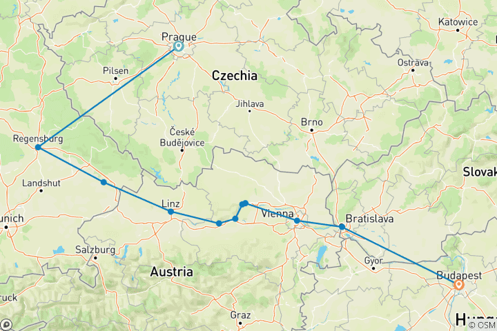 Kaart van Donau dromen voor muziekliefhebbers met 2 nachten in Praag (heen en terug) 2027