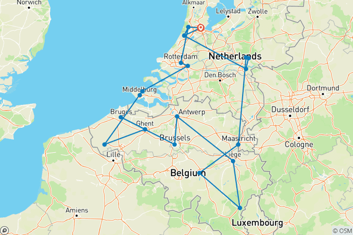 Carte du circuit Grande croisière en Hollande et en Belgique avec 1 nuit à Amsterdam 2027