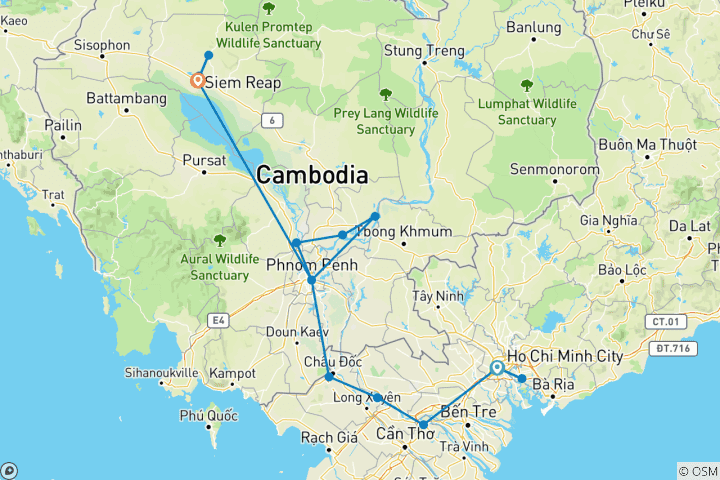 Carte du circuit Fascinant Vietnam, Cambodge et Mékong (vers le nord) 2027