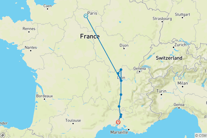 Kaart van Bourgogne & Provence met 2 nachten in Parijs voor wijnliefhebbers (Southbound) 2027