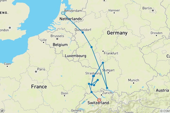 Map of Active & Discovery on the Rhine with 2 Nights in Lucerne (Southbound) 2027