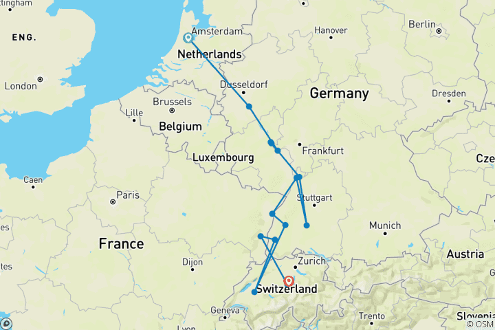 Map of Festive Season on the Romantic Rhine with 2 Nights in Lucerne (Southbound)