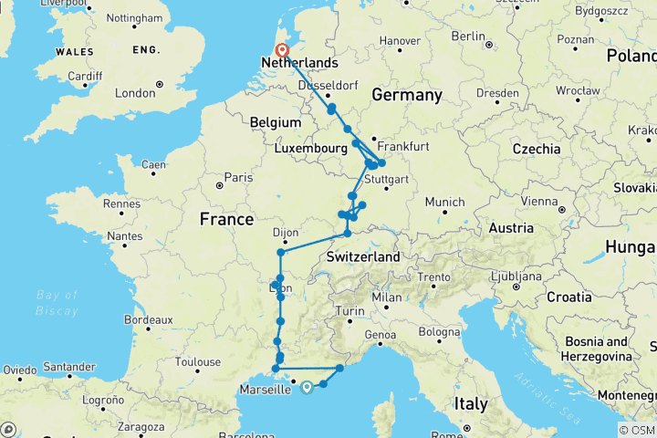 Carte du circuit Le Rhin et le Rhône révélés aux amateurs de vin avec 2 nuits sur la Côte d'Azur (vers le nord) 2027