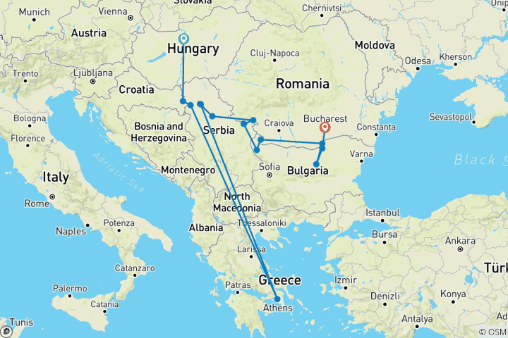 Carte du circuit Découverte des Balkans avec 1 nuit à Budapest et 1 nuit à Bucarest 2027