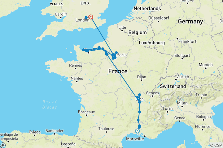 Karte von Grand France mit 3 Nächten in London für Weinliebhaber (Nordrichtung)