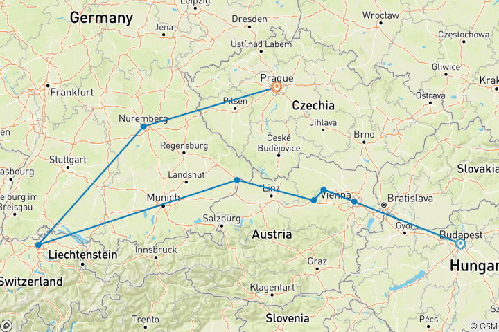 Carte du circuit Noël sur le Danube Bleu Découverte avec 2 nuits à Budapest et 2 nuits à Prague 2027