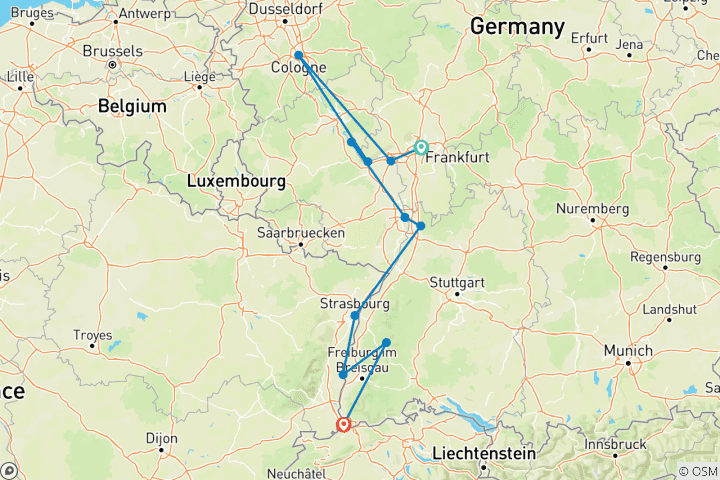 Kaart van Kerst aan de romantische Rijn (in zuidelijke richting) 2027