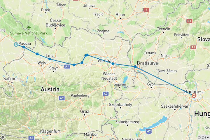 Kaart van Donau dromen (oostwaarts) 2027