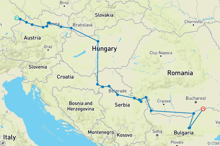 Mapa de El Danubio de Alemania a Rumanía 2027