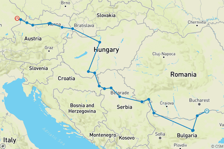 Kaart van De Donau – van Roemenië naar Duitsland – voor wijnliefhebbers