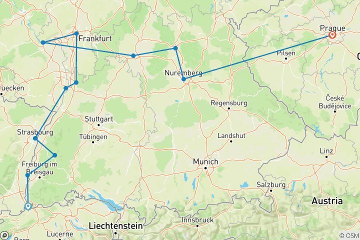 Carte du circuit Noël de Bâle à Nuremberg avec 2 nuits à Prague 2027