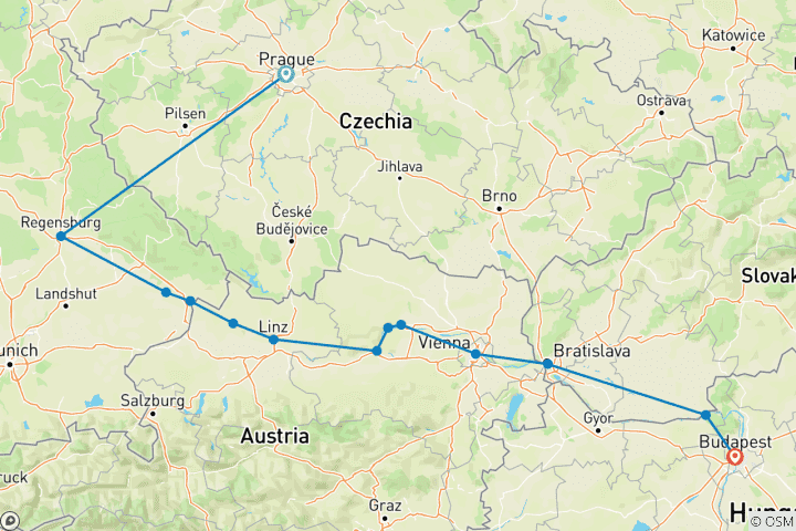 Karte von Illuminationen auf der Donau mit 2 Nächten in Prag ostgehend