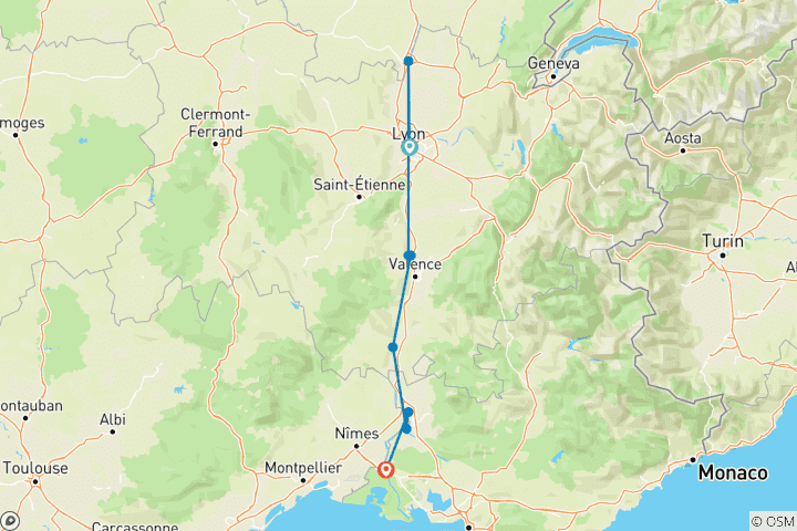 Karte von Burgund & Provence für Weinliebhaber (Südrichtung)