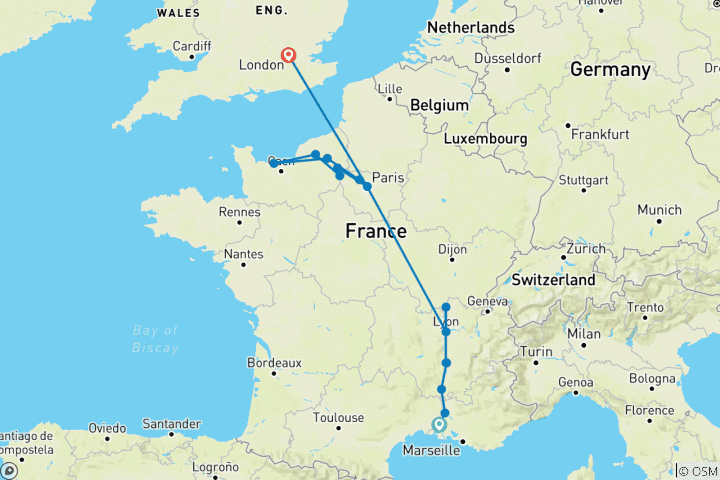 Kaart van Grand France met 3 nachten in Londen (in noordelijke richting) 2027