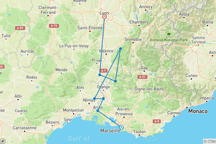 Kaart van Een culinaire ervaring in Bourgondië & de Provence (in noordelijke richting) 2027