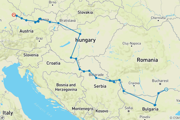Kaart van De Donau van Roemenië naar Duitsland 2027