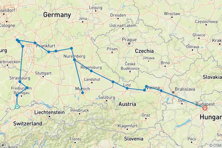 Kaart van Betoverd Europa voor bierkenners (oostelijke richting)