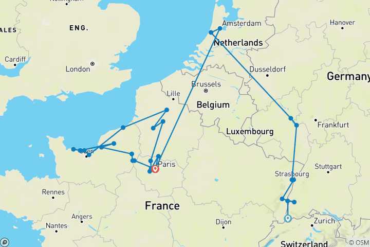 Carte du circuit Les fleuves intemporels d'Europe : le Rhin et la Seine Croisière historique et commémorative de la Seconde Guerre mondiale