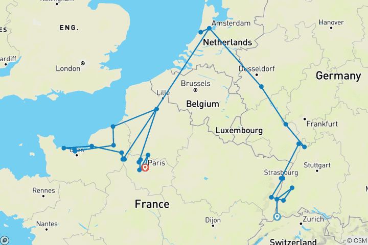 Kaart van Tijdloze rivieren van Europa: de Rijn en Seine Tweede Wereldoorlog Herdenking & Geschiedenis Cruise