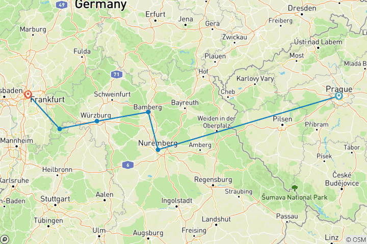 Mapa de Navidad en el corazón de Alemania con 2 noches en Praga 2027 (from Praga to Fráncfort del Meno)