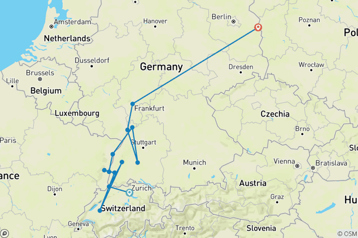 Carte du circuit Noël en Alsace et en Allemagne (vers le nord) 2027