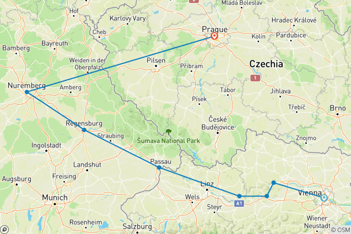 Karte von Weihnachten auf der Donau mit 2 Nächten in Prag Westbo&