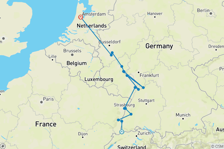 Kaart van Romantische Rijn voor wijnliefhebbers (in noordelijke richting) 2027