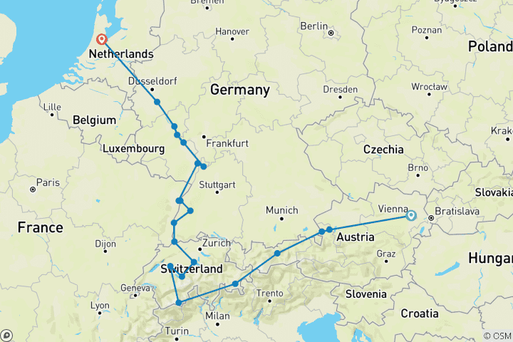 Carte du circuit Le meilleur de l'Autriche et de la Suisse avec le Rhin romantique 2027