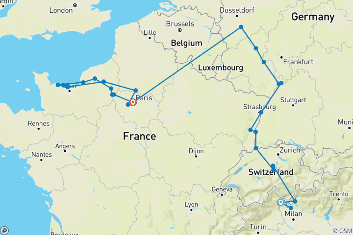 Map of Timeless Rivers of Europe: the Rhine and Seine with Swiss Alps, 3 Nights in Lake Como & 1 Night in Lucerne 2027