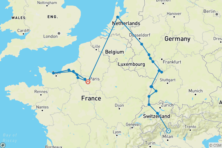 Carte du circuit Rivières intemporelles d'Europe : le Rhin et la Seine avec les Alpes suisses, 3 nuits au lac de Côme et 1 nuit à Lucerne 2027