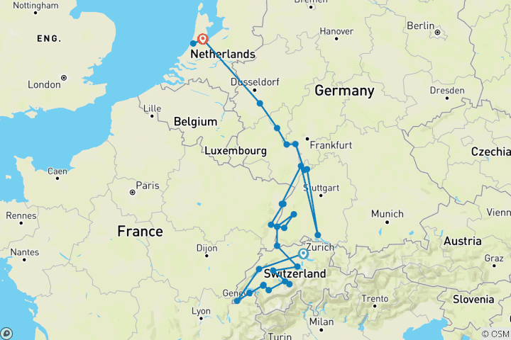Map of Spectacular Switzerland with Romantic Rhine 2027