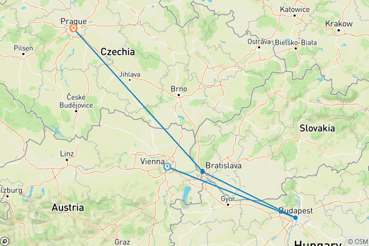 Carte du circuit De Vienne à Prague Découverte de l'Europe centrale - 6 jours