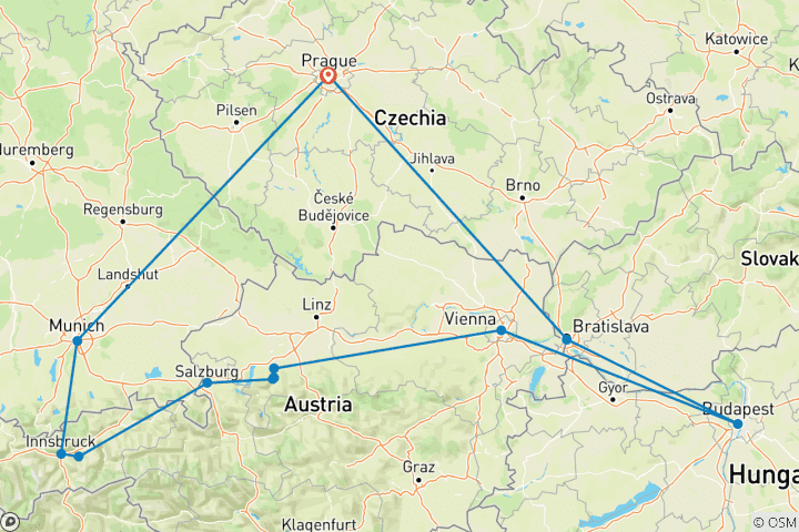 Carte du circuit Capitales d'Europe de l'Est et merveilles des Alpes - 8 jours
