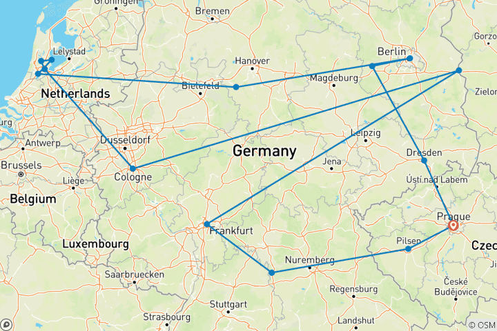 Carte du circuit De Prague à Berlin Odyssée européenne - 9 jours