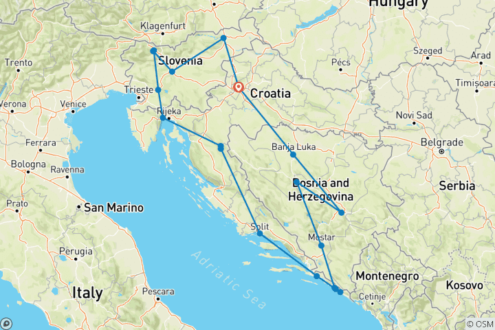 Carte du circuit Odyssée culturelle des merveilles des Balkans - 9 jours