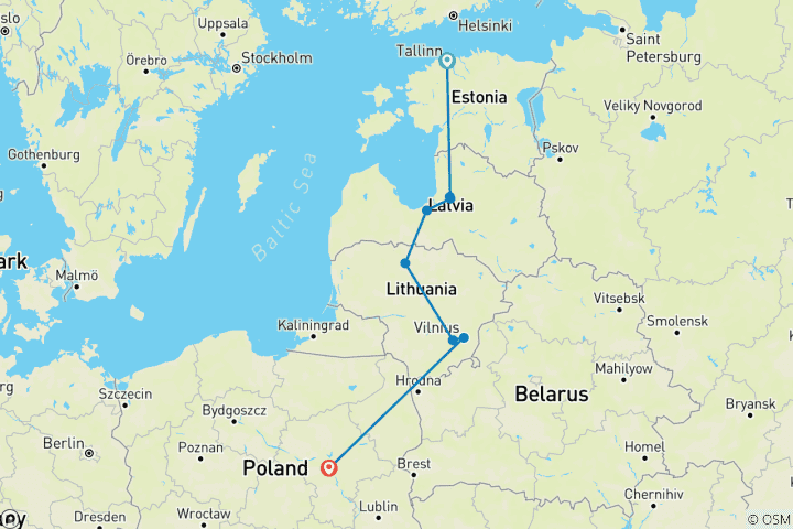 Carte du circuit Baltic Charms De Tallinn à Varsovie - 9 jours