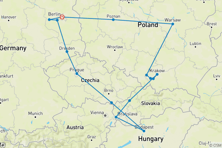 Carte du circuit Circuit des joyaux culturels de l'Europe centrale - 11 jours