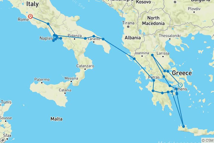 Mapa de De Atenas a Roma Odisea del Patrimonio - 11 días