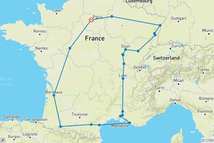 Carte du circuit Voyage à travers le passé enchanteur de la France - 8 jours