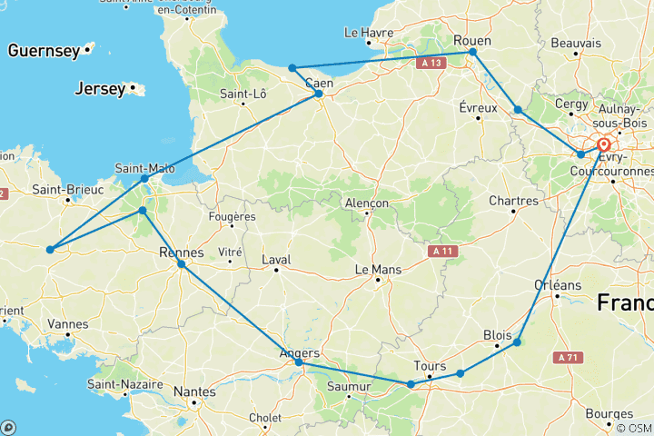Carte du circuit Paris à la Loire Art, Histoire, Charme - 8 jours
