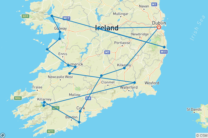 Kaart van Betoverende Ierse Odyssee van steden naar kliffen - 7 dagen