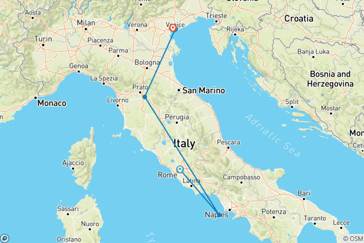 Carte du circuit Voyage des merveilles italiennes de Rome à Venise - 5 jours