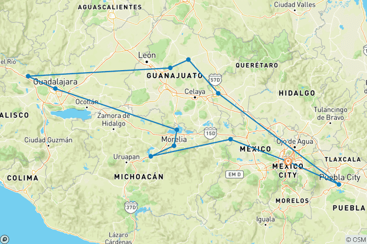 Carte du circuit Villes et culture captivantes du Mexique - 9 jours