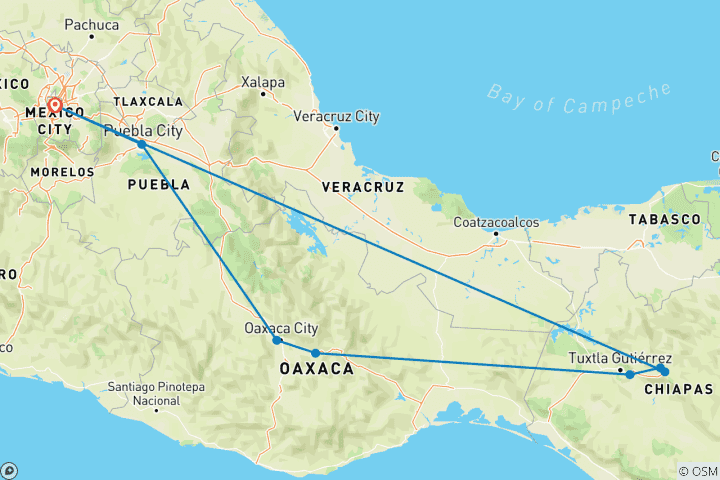 Carte du circuit Odyssée culturelle au cœur du Mexique - 8 jours