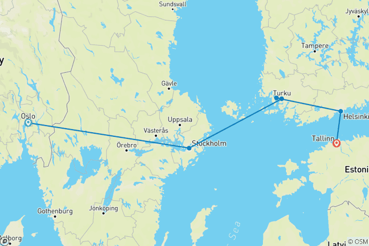 Carte du circuit Aventure découverte des capitales nordiques - 8 jours